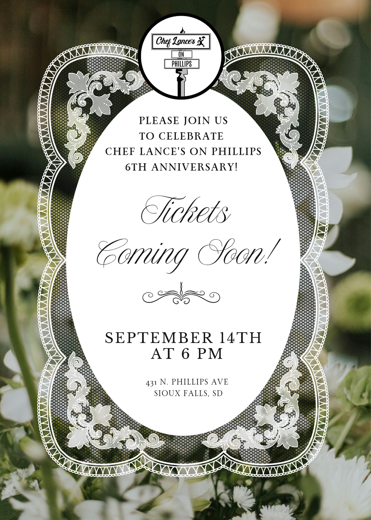 Sept 14th: Anniversary 6 Course Dinner Event Tickets