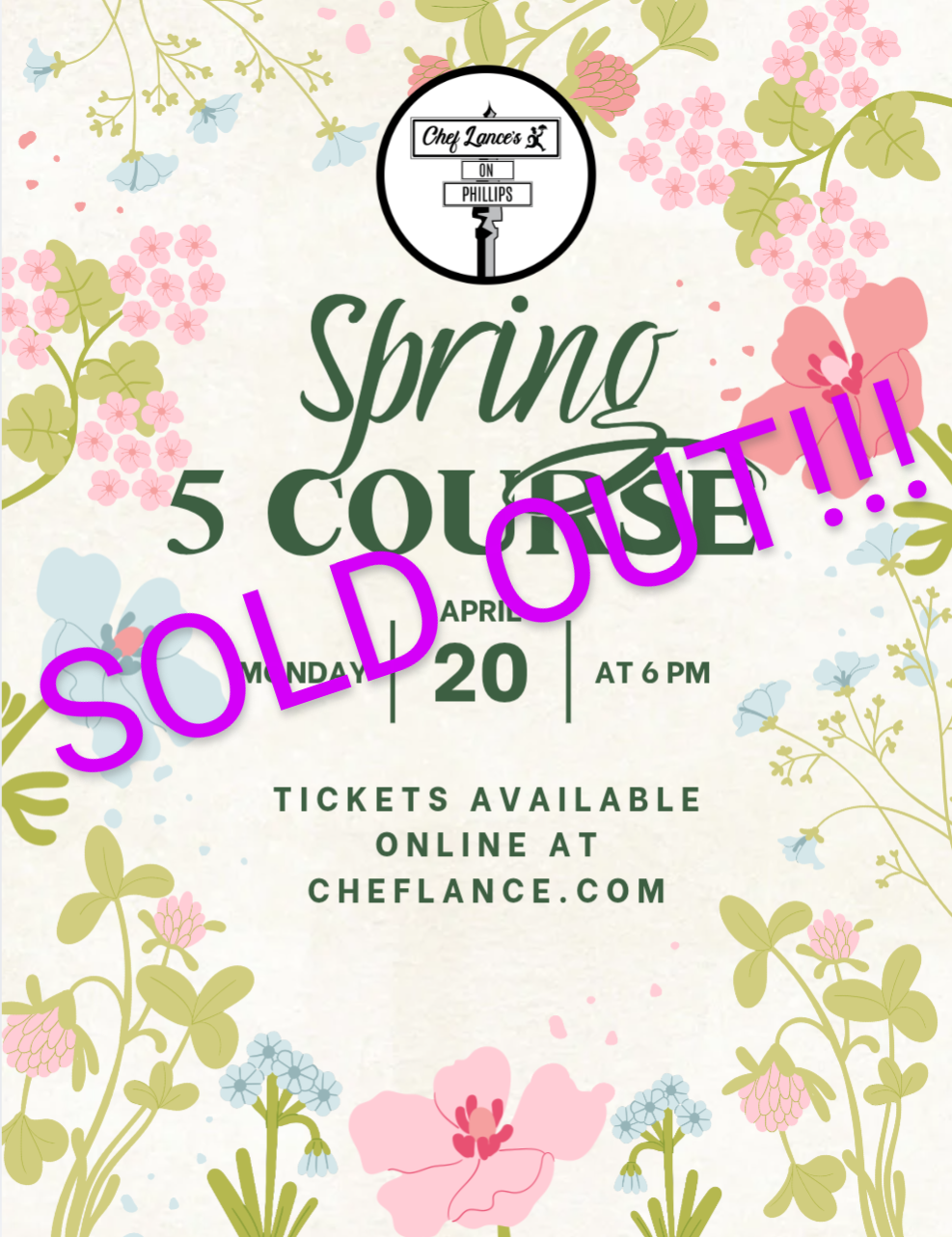 April 20th: 5 Course Dinner Event Tickets