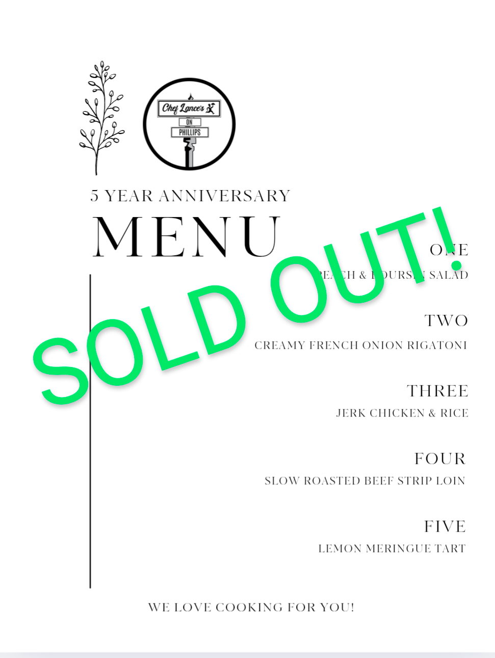 Sept 8th: Anniversary 5 Course Dinner Event Tickets